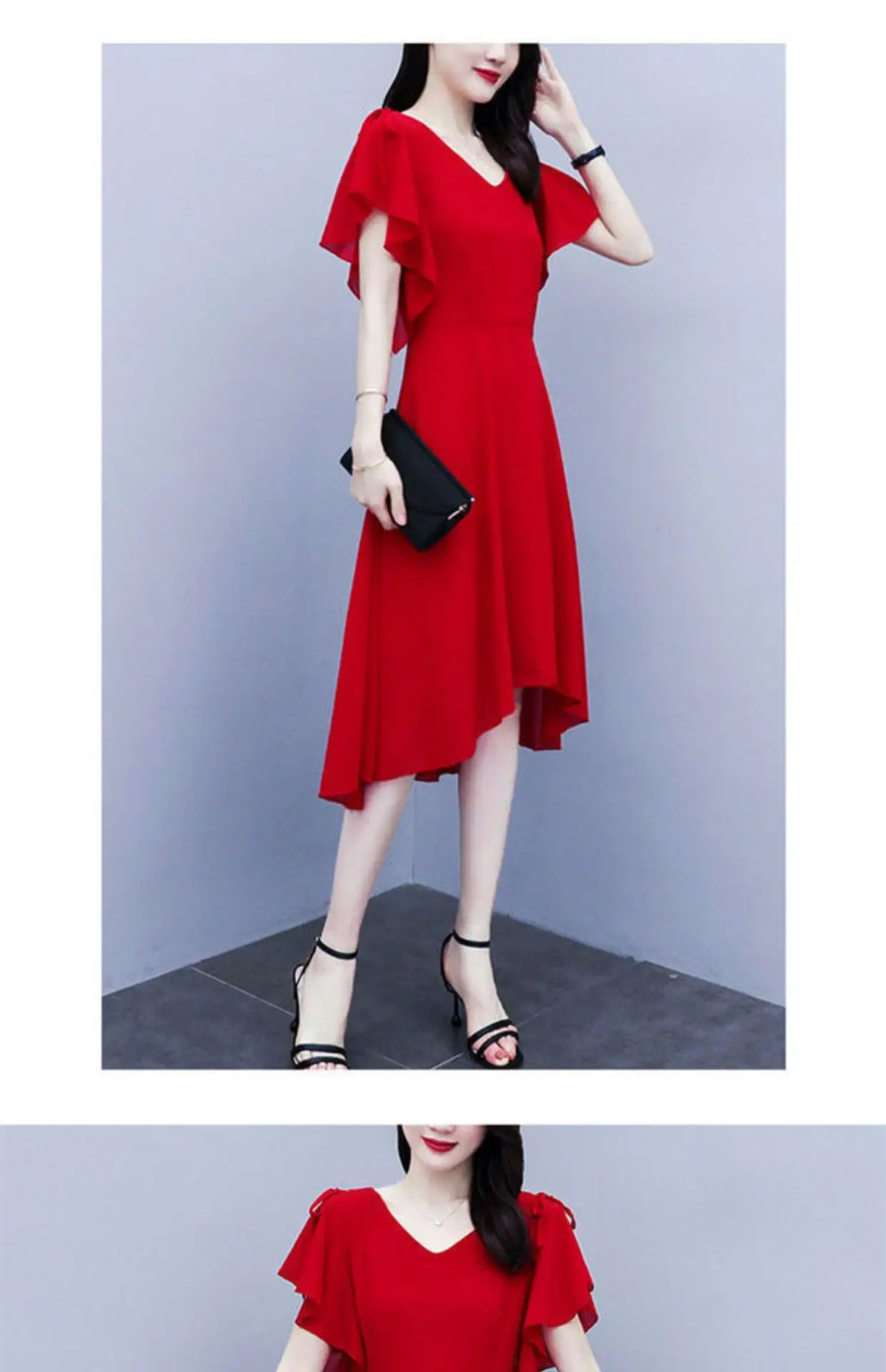 Red Korean Style Mid-Length Irregular Dress for Women — feature 7