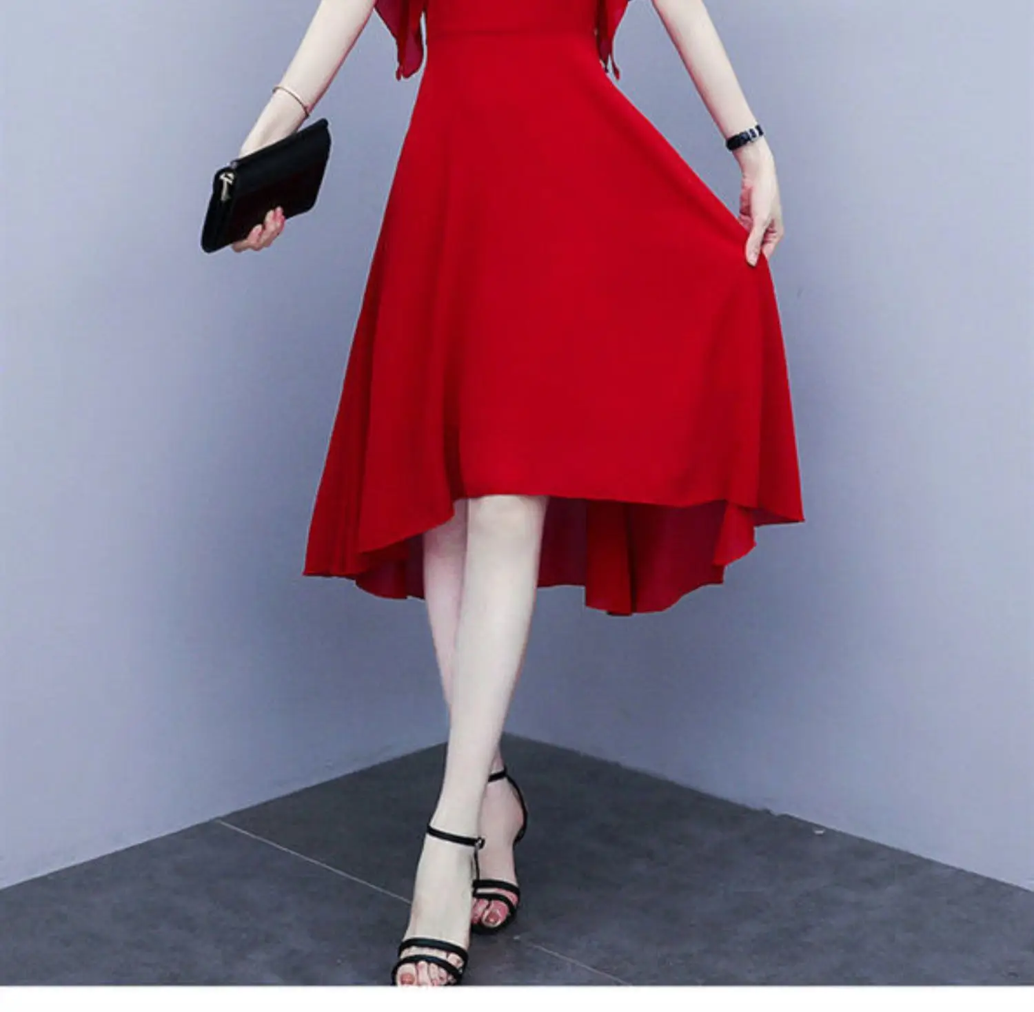 Red Korean Style Mid-Length Irregular Dress for Women — feature 8