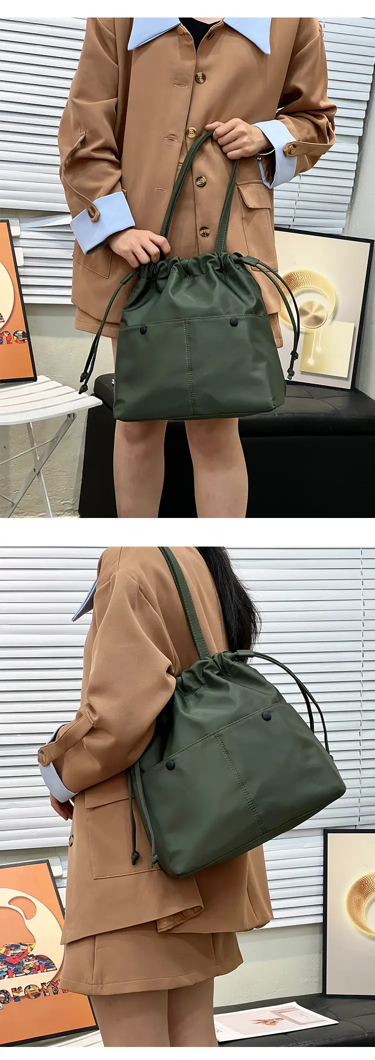 Lightweight Waterproof Drawstring Shoulder Bag — feature 11