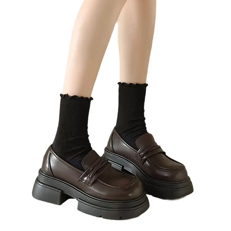 Black Chunky Heel Slip-On Loafers for Women - Image 6