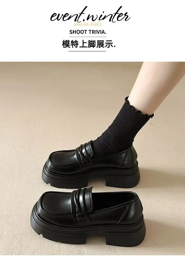 Black Chunky Heel Slip-On Loafers for Women — feature 3