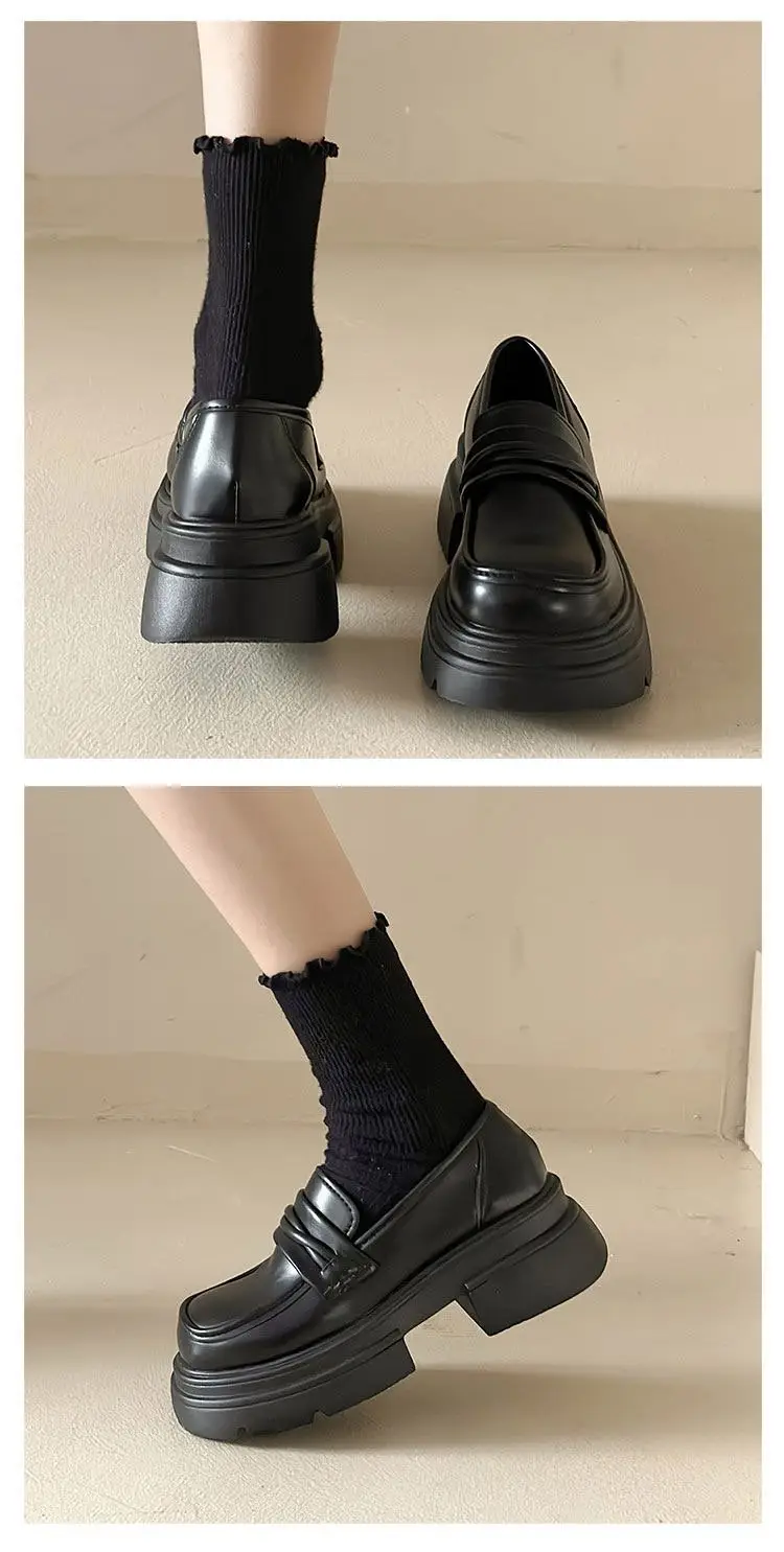 Black Chunky Heel Slip-On Loafers for Women — feature 5