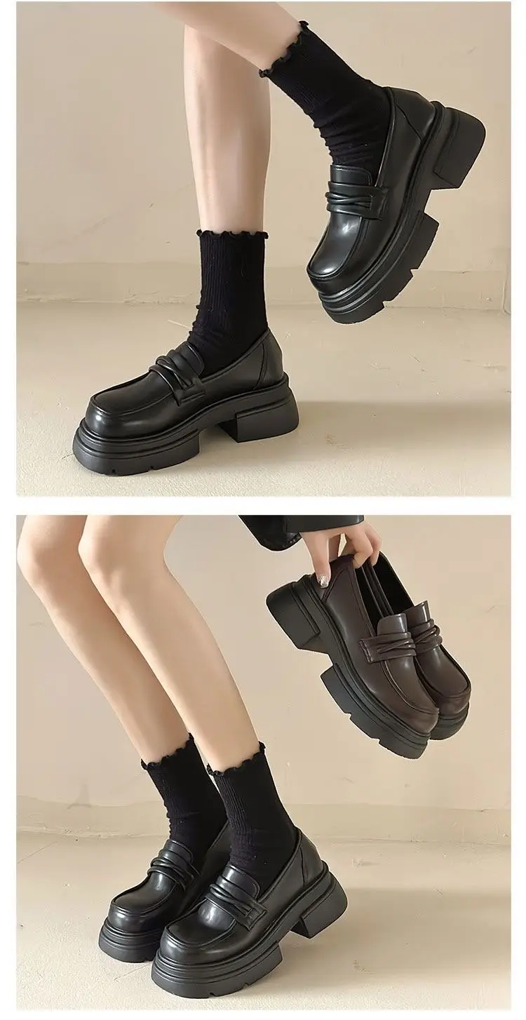 Black Chunky Heel Slip-On Loafers for Women — feature 6