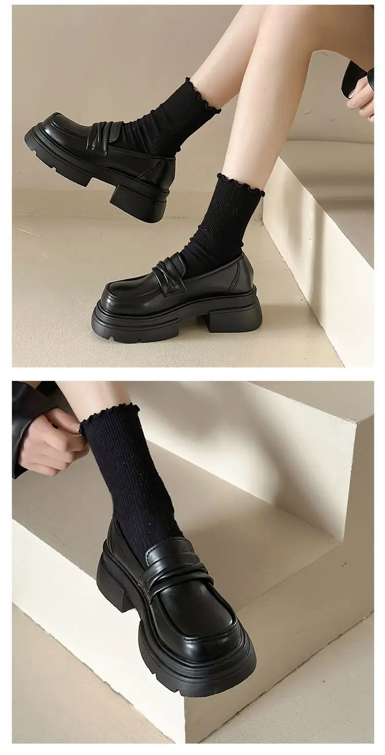 Black Chunky Heel Slip-On Loafers for Women — feature 7