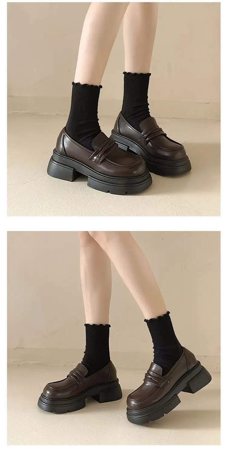Black Chunky Heel Slip-On Loafers for Women — feature 9