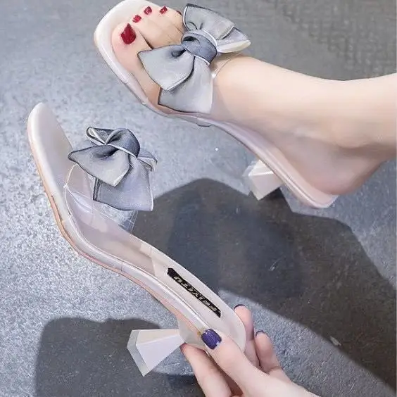 Women Transparent Bow Mid Heel Sandals 2024 — feature 6