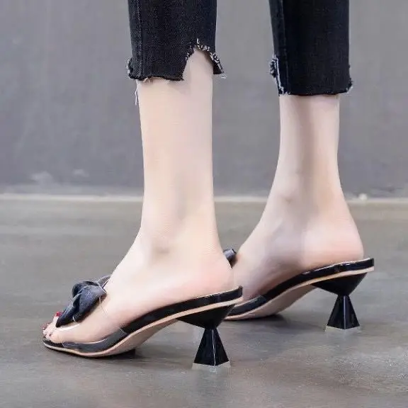 Women Transparent Bow Mid Heel Sandals 2024 — feature 8