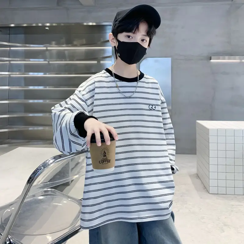 Spring Striped Long Sleeve T-Shirt for Boys Medium to Large - Image 2