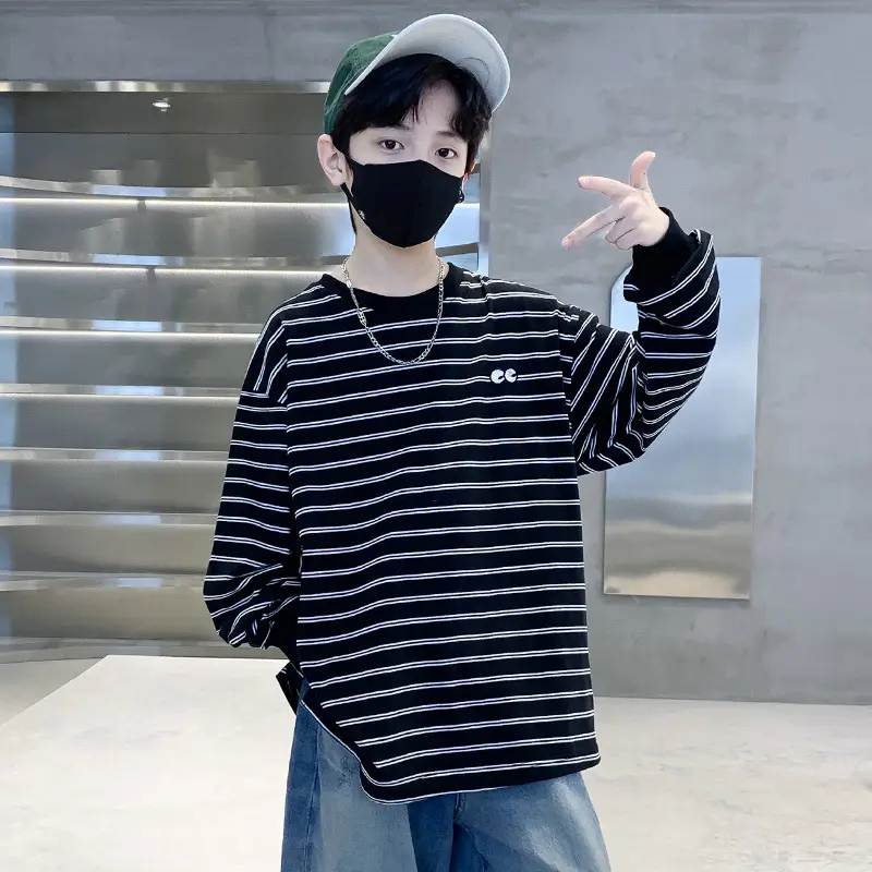 Spring Striped Long Sleeve T-Shirt for Boys Medium to Large - Image 3
