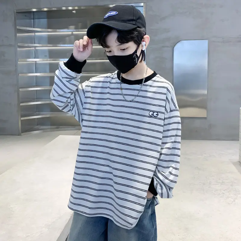 Spring Striped Long Sleeve T-Shirt for Boys Medium to Large - Image 4