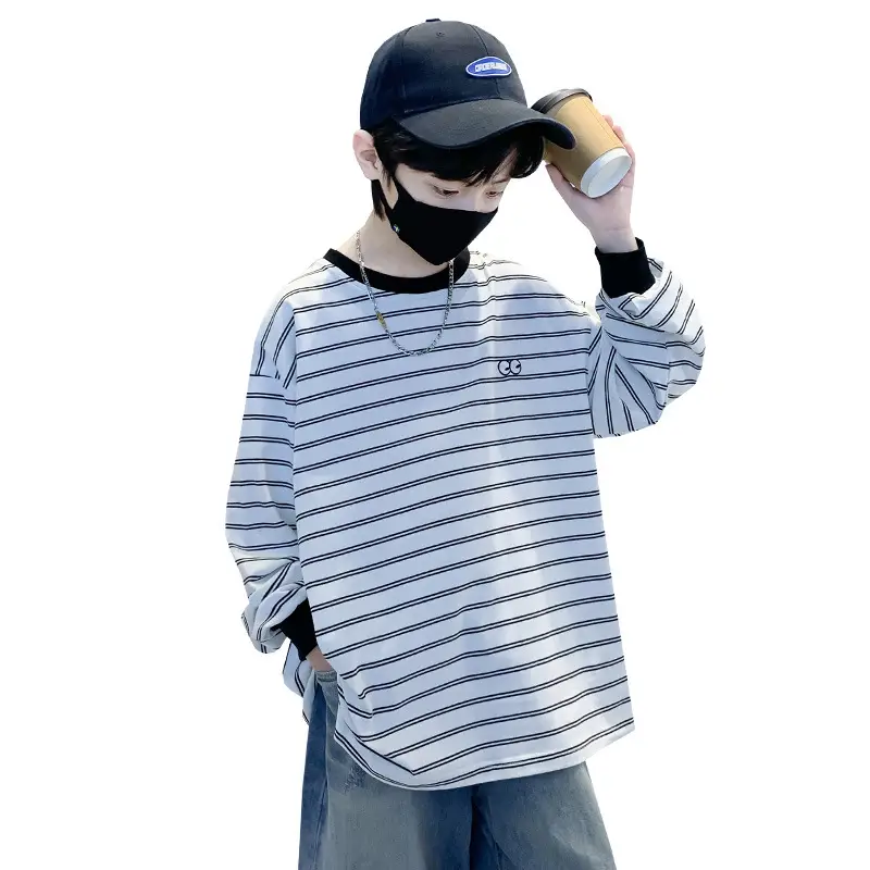 Spring Striped Long Sleeve T-Shirt for Boys Medium to Large - Image 5