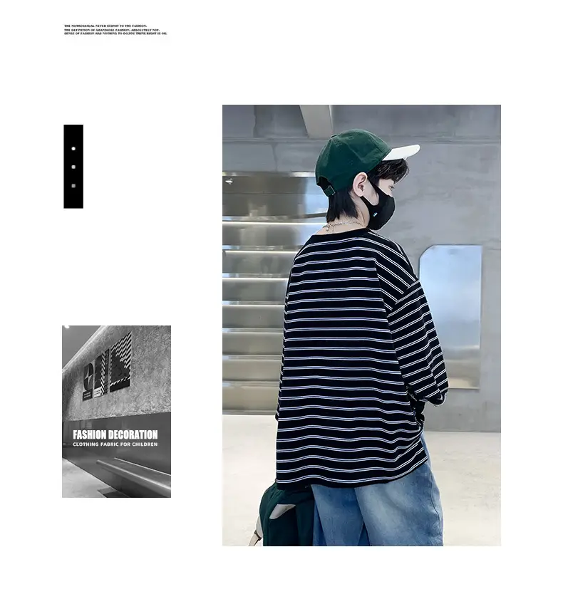 Spring Striped Long Sleeve T-Shirt for Boys Medium to Large — feature 14