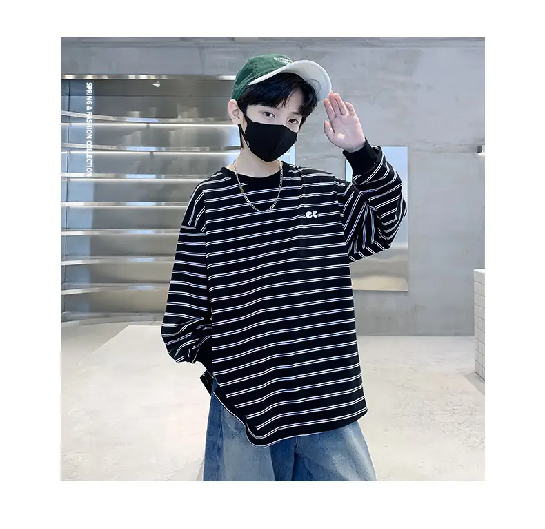 Spring Striped Long Sleeve T-Shirt for Boys Medium to Large — feature 15