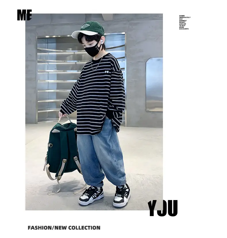 Spring Striped Long Sleeve T-Shirt for Boys Medium to Large — feature 16