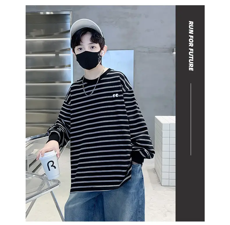 Spring Striped Long Sleeve T-Shirt for Boys Medium to Large — feature 17