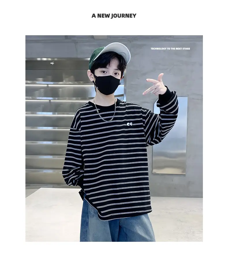 Spring Striped Long Sleeve T-Shirt for Boys Medium to Large — feature 18