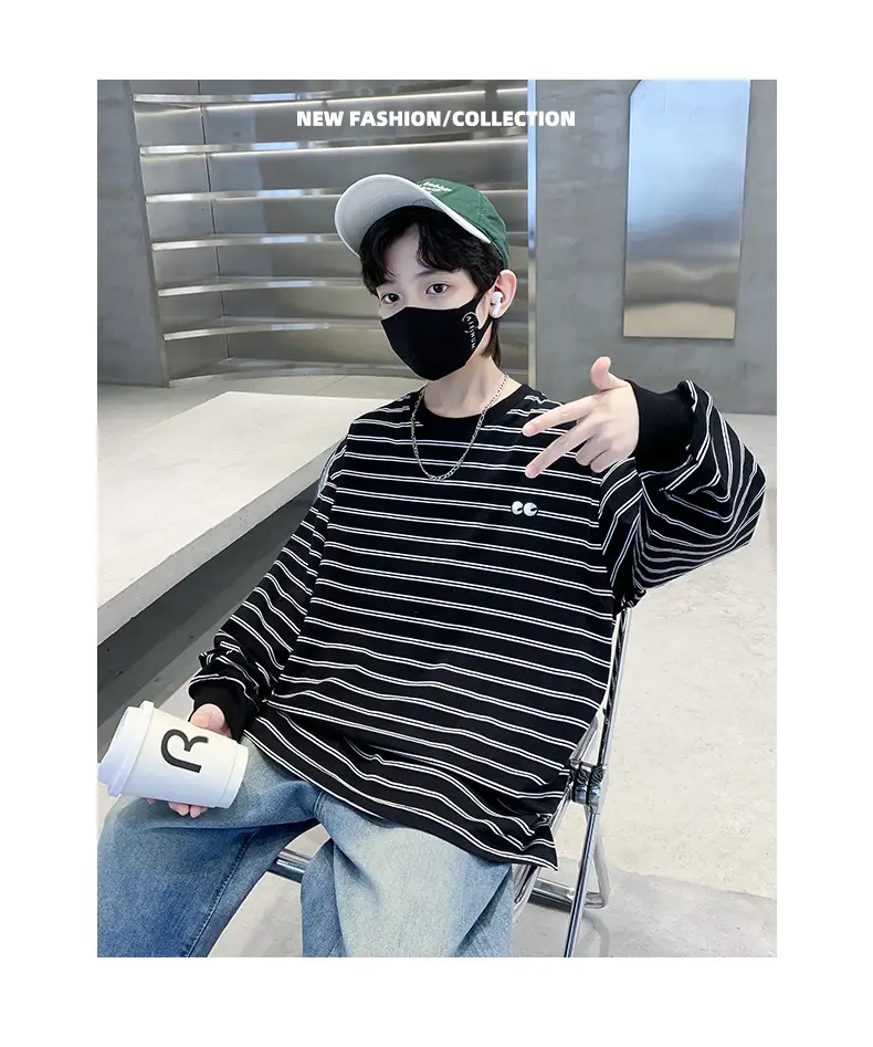 Spring Striped Long Sleeve T-Shirt for Boys Medium to Large — feature 19