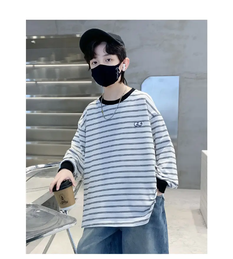 Spring Striped Long Sleeve T-Shirt for Boys Medium to Large — feature 20
