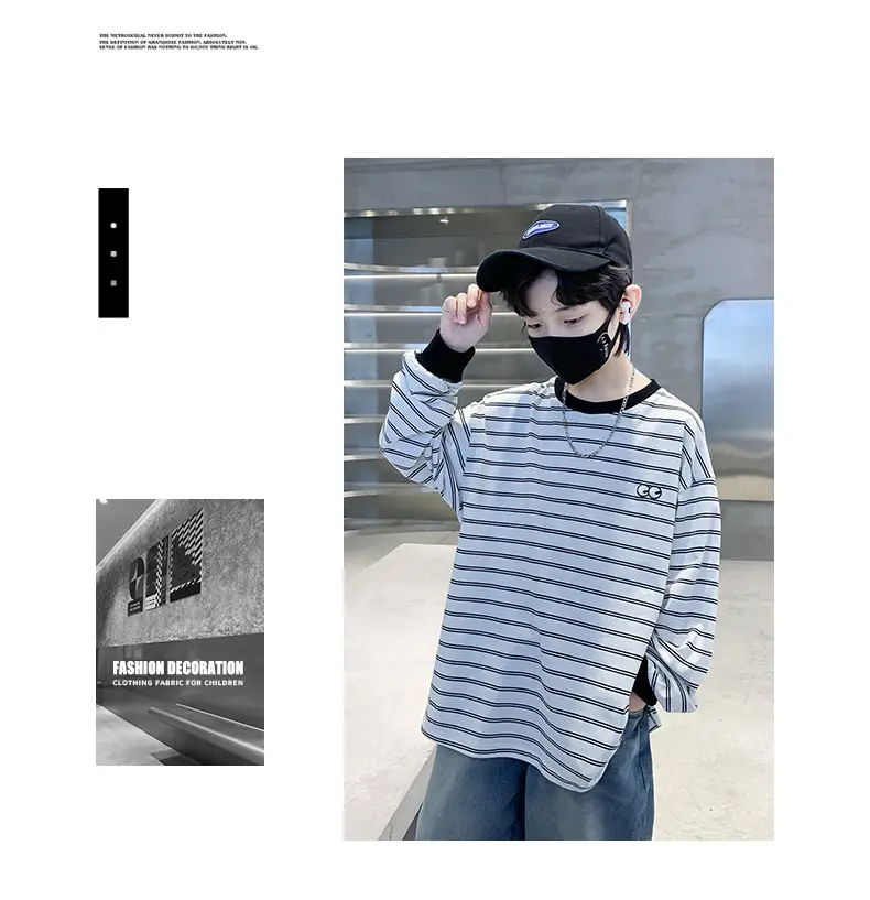 Spring Striped Long Sleeve T-Shirt for Boys Medium to Large — feature 21