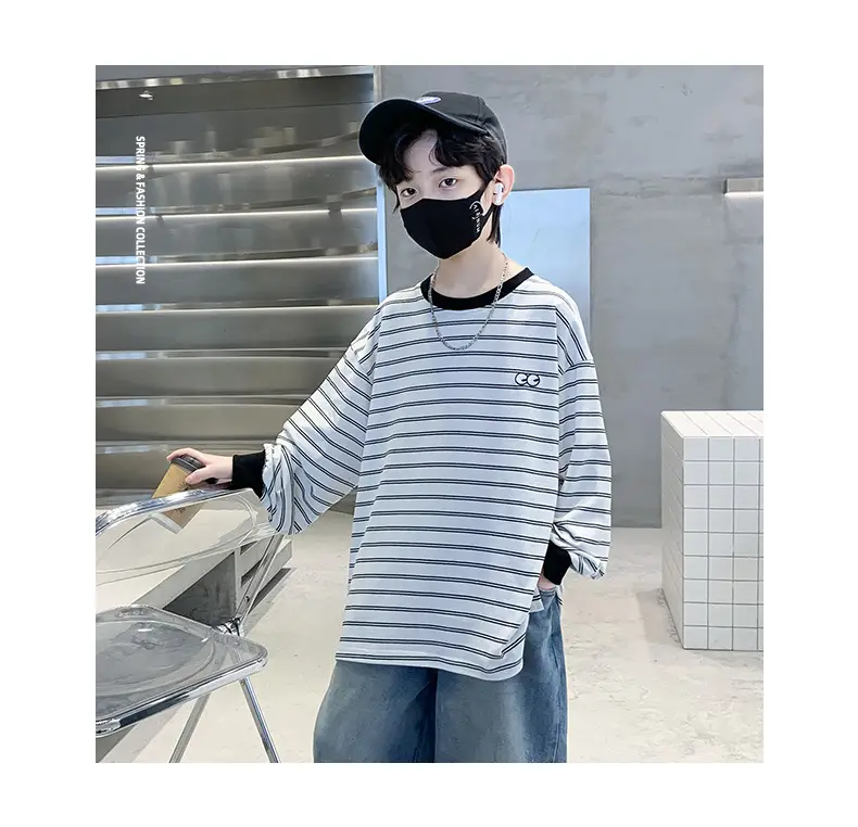 Spring Striped Long Sleeve T-Shirt for Boys Medium to Large — feature 22