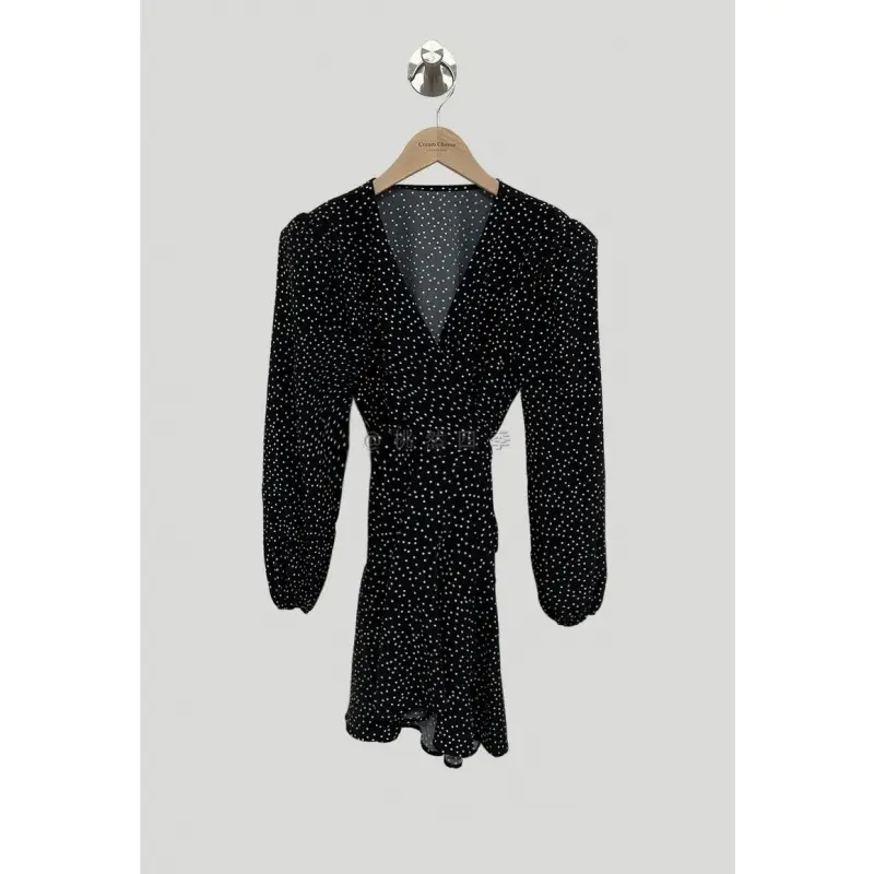 French Style Black Dot V-Neck Long Sleeve Dress Women