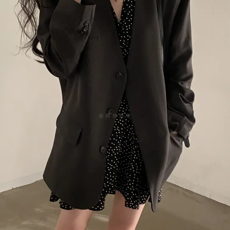 French Style Black Dot V-Neck Long Sleeve Dress Women — feature 15