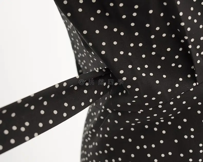 French Style Black Dot V-Neck Long Sleeve Dress Women — feature 21