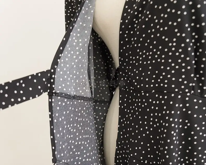 French Style Black Dot V-Neck Long Sleeve Dress Women — feature 22