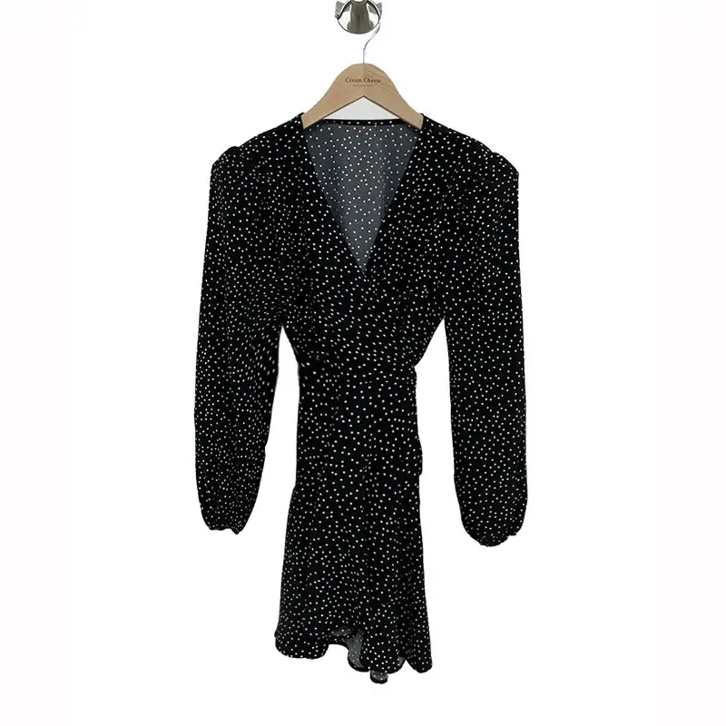 French Style Black Dot V-Neck Long Sleeve Dress Women — feature 24