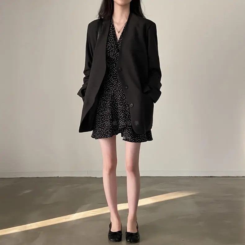 French Style Black Dot V-Neck Long Sleeve Dress Women — feature 3