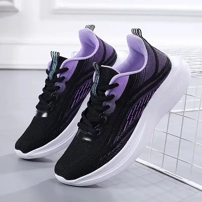 Women's Black Purple Mesh Running Shoes Lightweight Casual Sports - Image 4