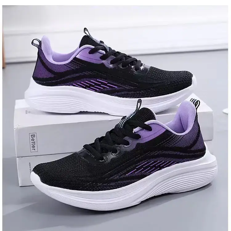 Women's Black Purple Mesh Running Shoes Lightweight Casual Sports — feature 45