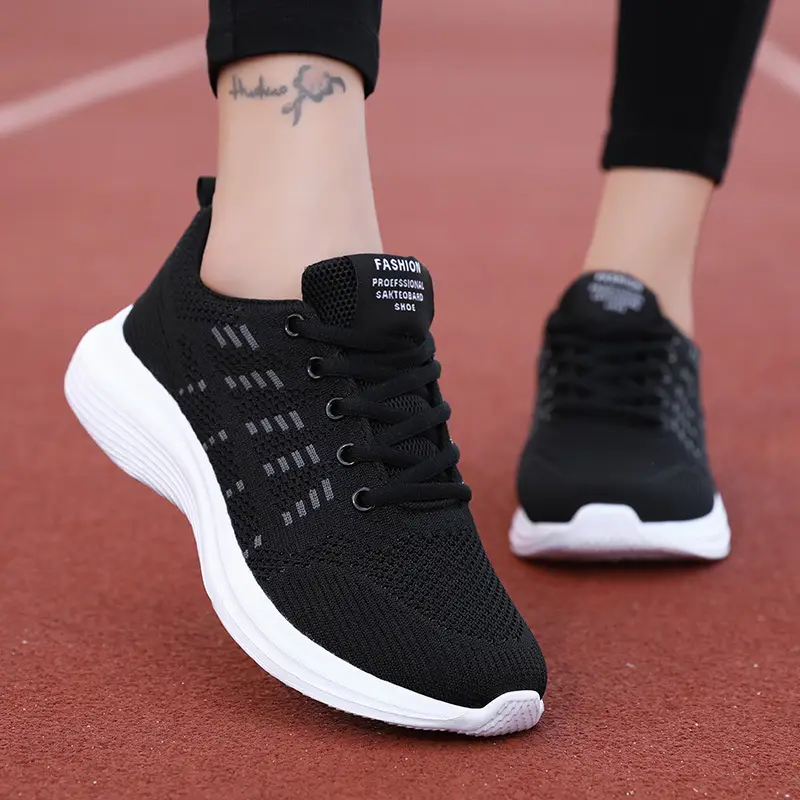 Women's Black Flying Woven Mesh Sneakers Lightweight Breathable - Image 5