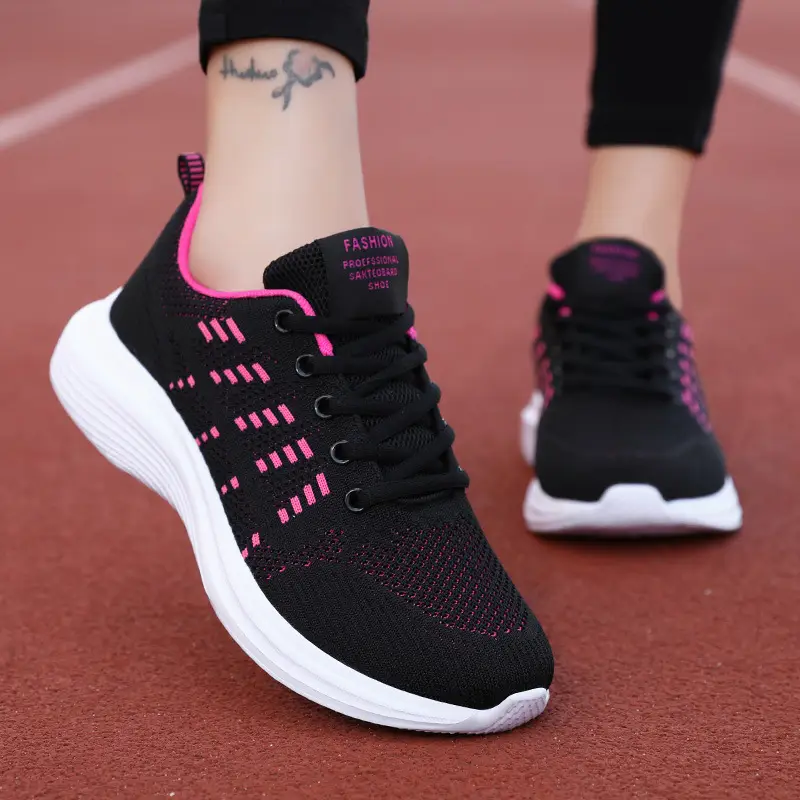 Women's Black Flying Woven Mesh Sneakers Lightweight Breathable - Image 2