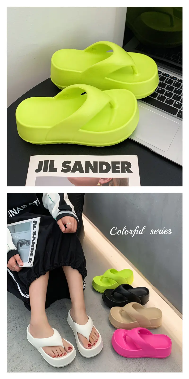 Flip-Flops for Women, Wedge-Heeled Thick-Soled Flip-Flops for Summer Outer Wear, Heightening Eva Flip-Flops, Beach Sandals — feature 2