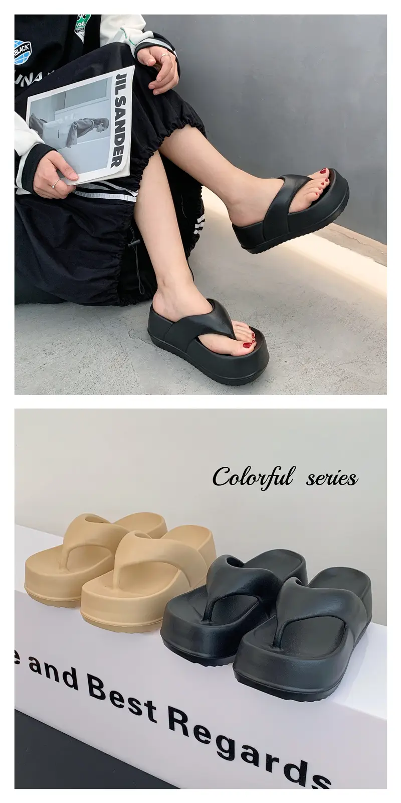Flip-Flops for Women, Wedge-Heeled Thick-Soled Flip-Flops for Summer Outer Wear, Heightening Eva Flip-Flops, Beach Sandals — feature 3