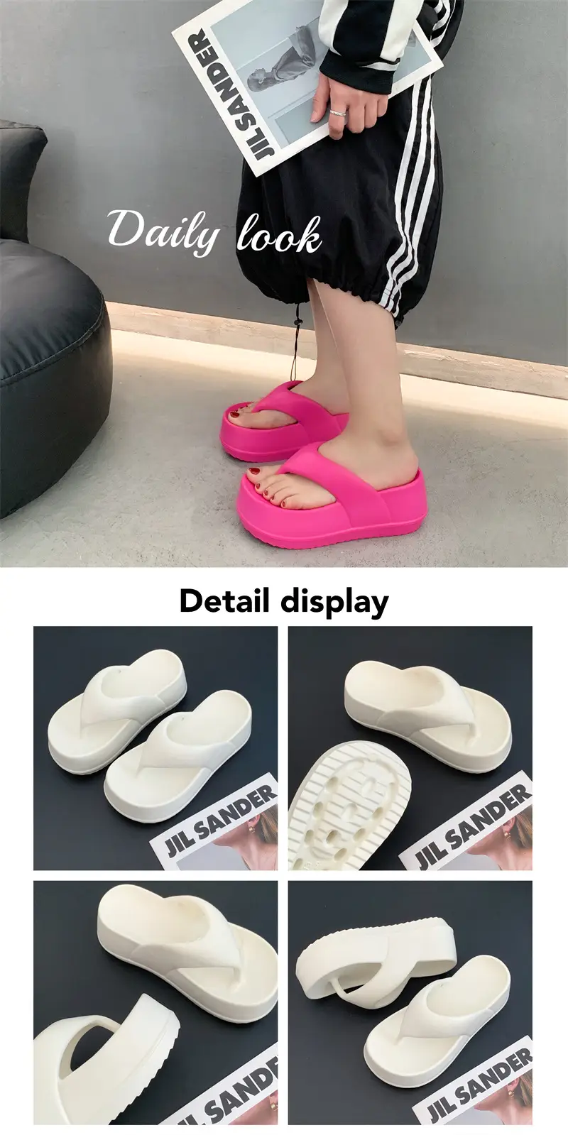 Flip-Flops for Women, Wedge-Heeled Thick-Soled Flip-Flops for Summer Outer Wear, Heightening Eva Flip-Flops, Beach Sandals — feature 4