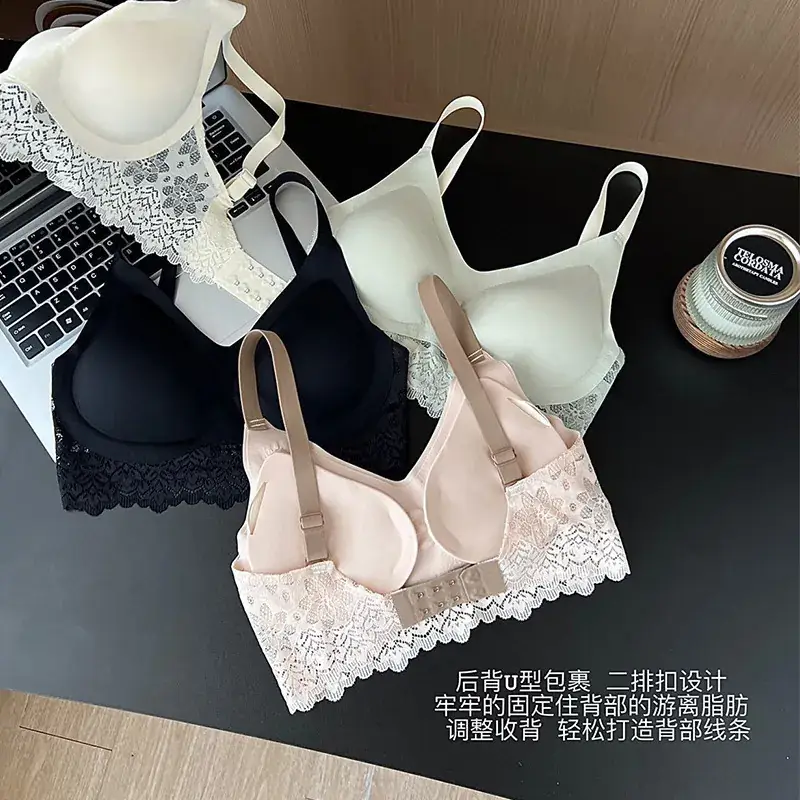 Black Lace Back Push Up Bra for Women