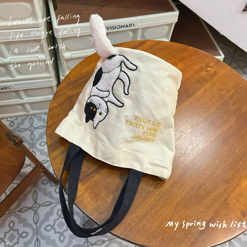 Cute Cartoon Canvas Lunch Bag for Women Yellow Yellow - Image 5
