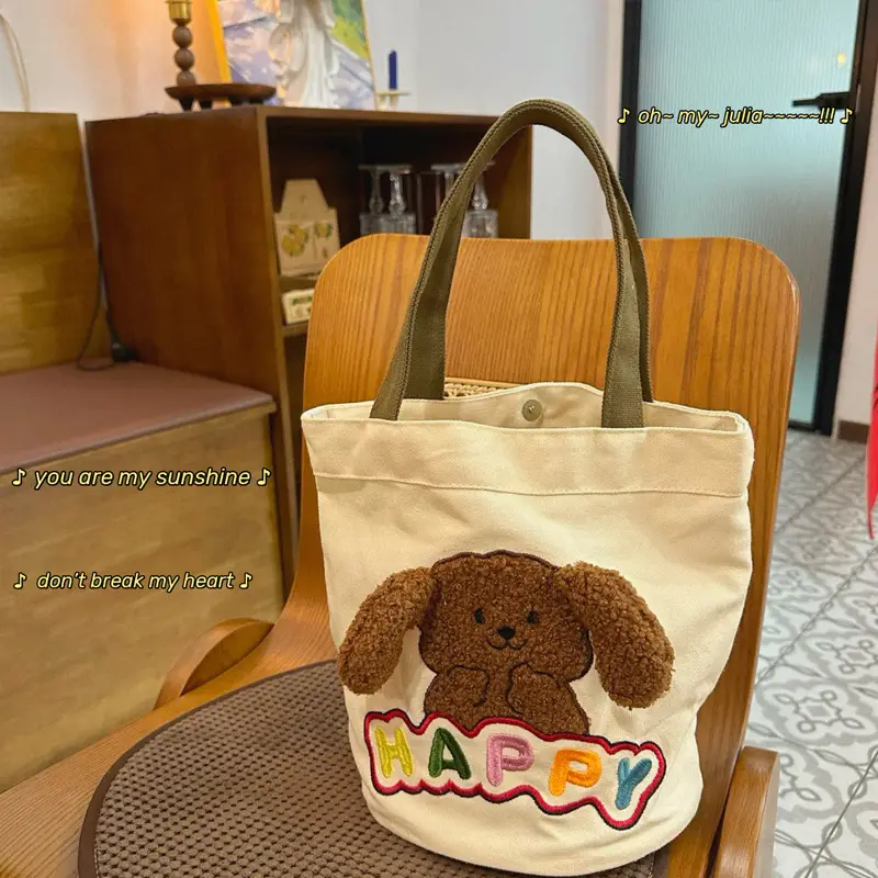Cute Cartoon Canvas Lunch Bag for Women Yellow Yellow - Image 6