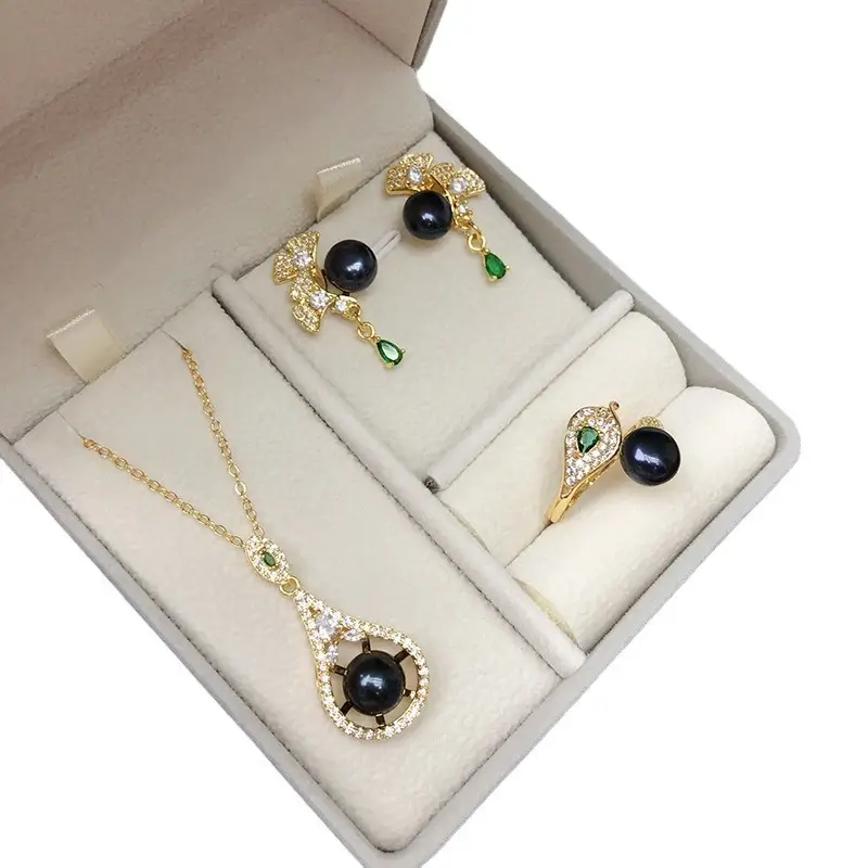 2024 Real Pearl Necklace Earrings Ring Set for Women - Image 7