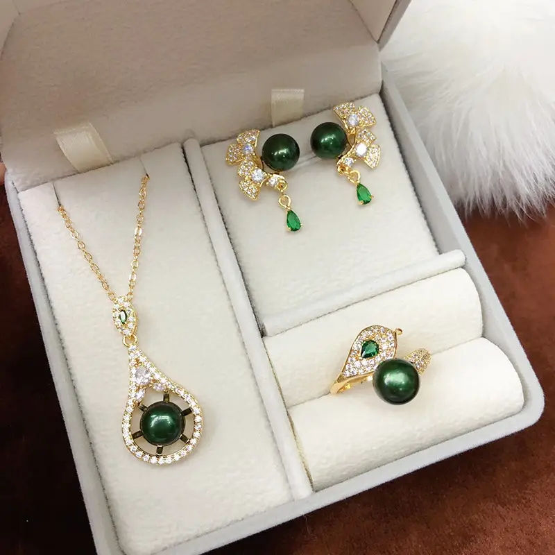 2024 Real Pearl Necklace Earrings Ring Set for Women - Image 4