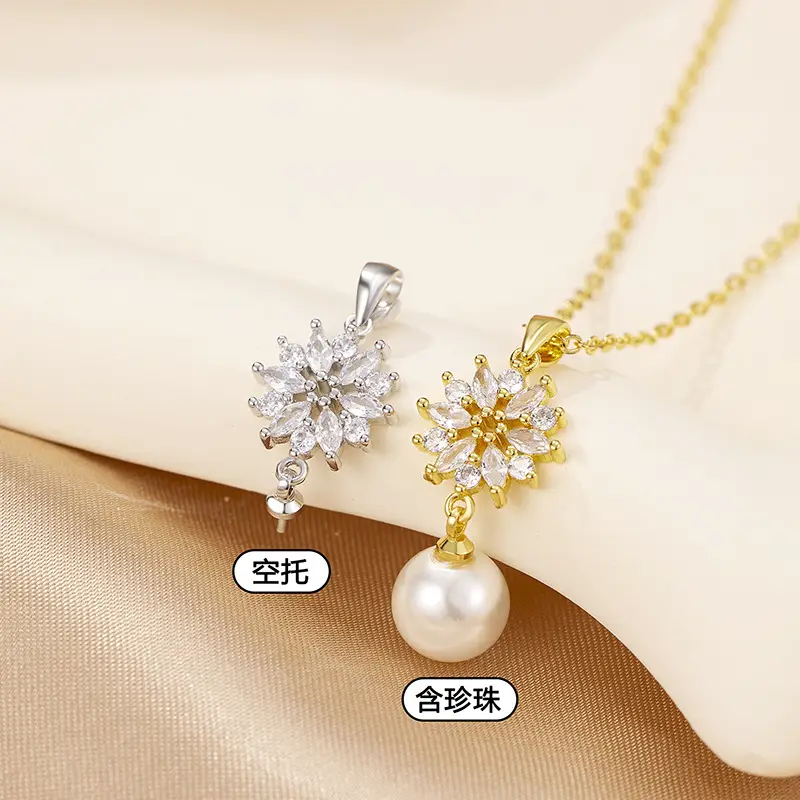 Korean Ice Crystal Snowflake Pendant Necklace Gold Plated - Image 4