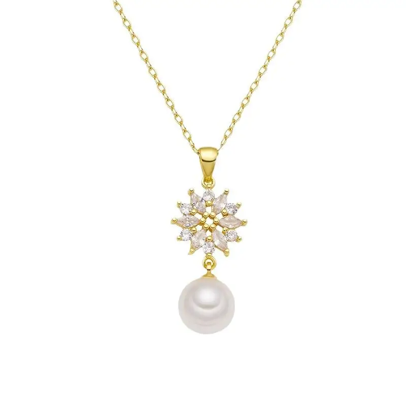 Korean Ice Crystal Snowflake Pendant Necklace Gold Plated - Image 5