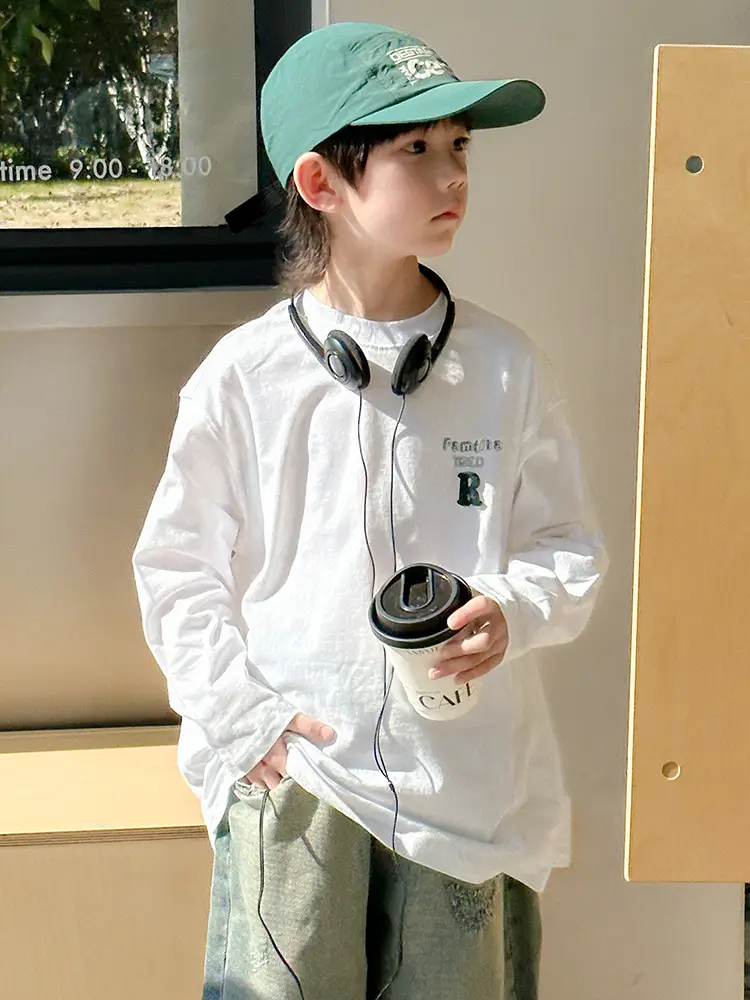 Boys Long Sleeve T-Shirt White 2025 Spring Medium Large - Image 3