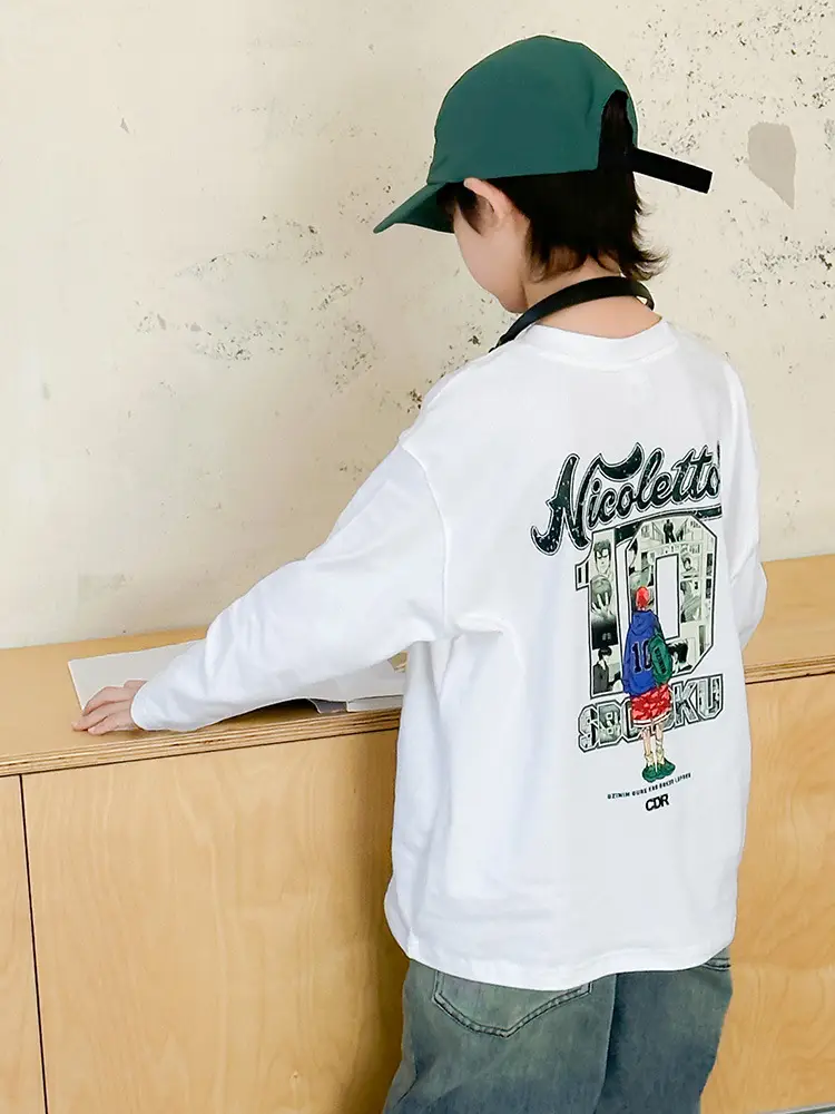 Boys Long Sleeve T-Shirt White 2025 Spring Medium Large - Image 4