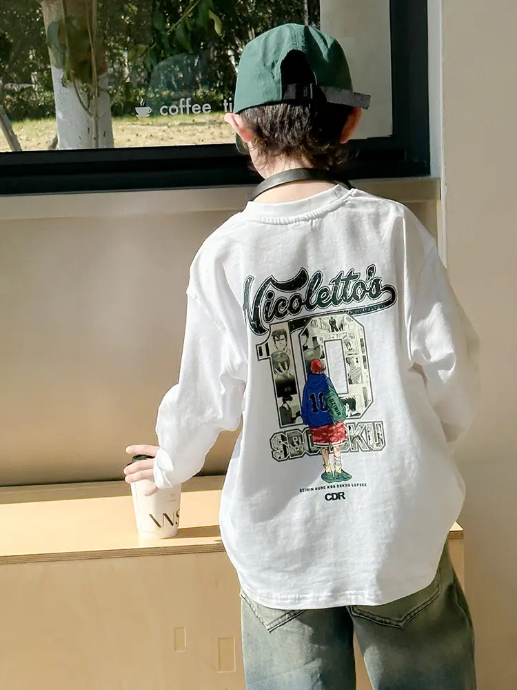 Boys Long Sleeve T-Shirt White 2025 Spring Medium Large - Image 6