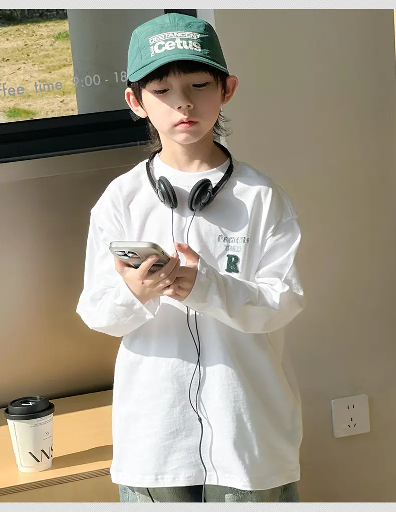Boys Long Sleeve T-Shirt White 2025 Spring Medium Large — feature 10