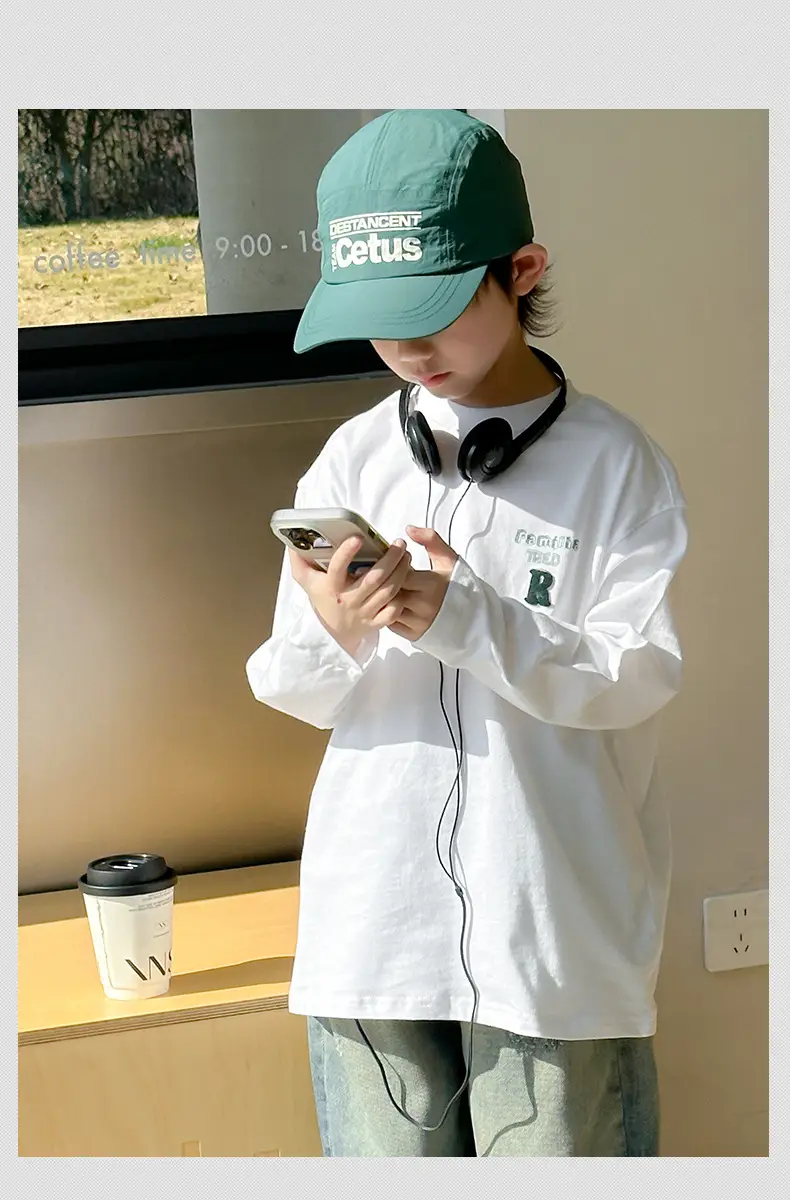 Boys Long Sleeve T-Shirt White 2025 Spring Medium Large — feature 12