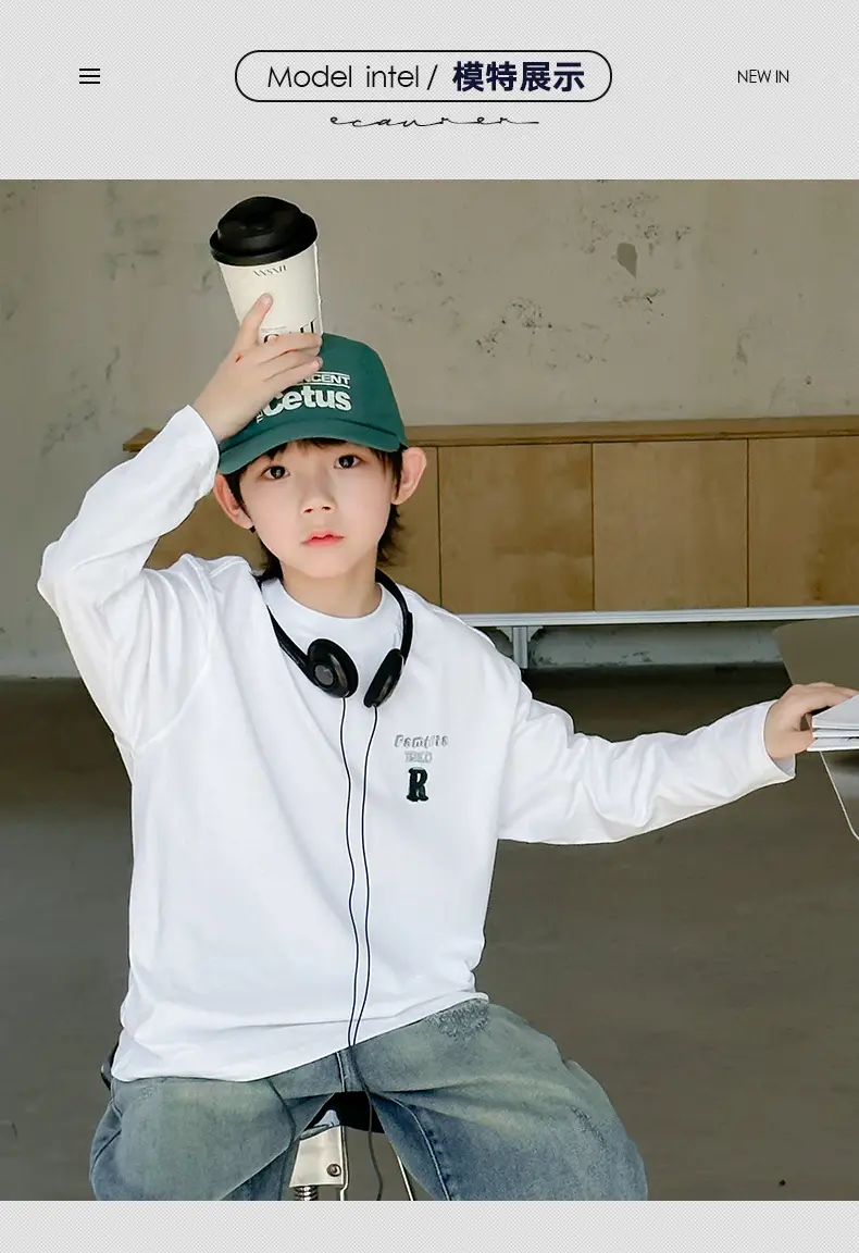 Boys Long Sleeve T-Shirt White 2025 Spring Medium Large — feature 7